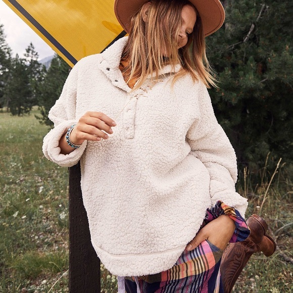 aerie cloud sherpa oversized button pullover